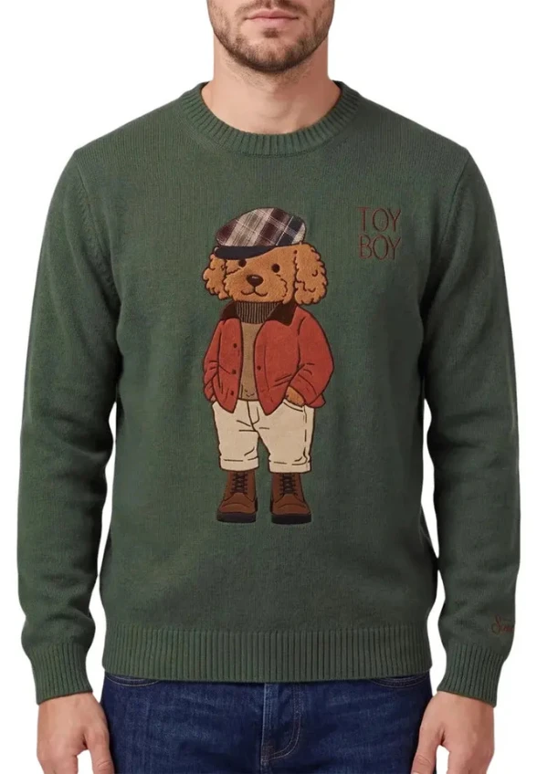 SWETER MĘSKI Z MOTYWEM PUDLA HERON KHAKI