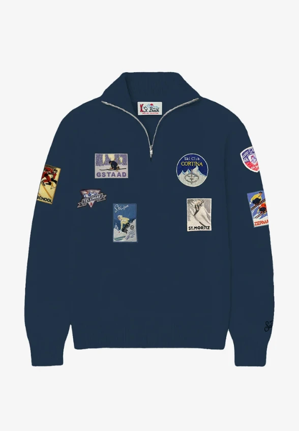 SWETER MESKI Z NASZYWKAMI BUCK GRANATOWY