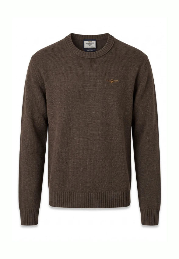 SWETER DZIANINOWY MĘSKI BRĄZOWY