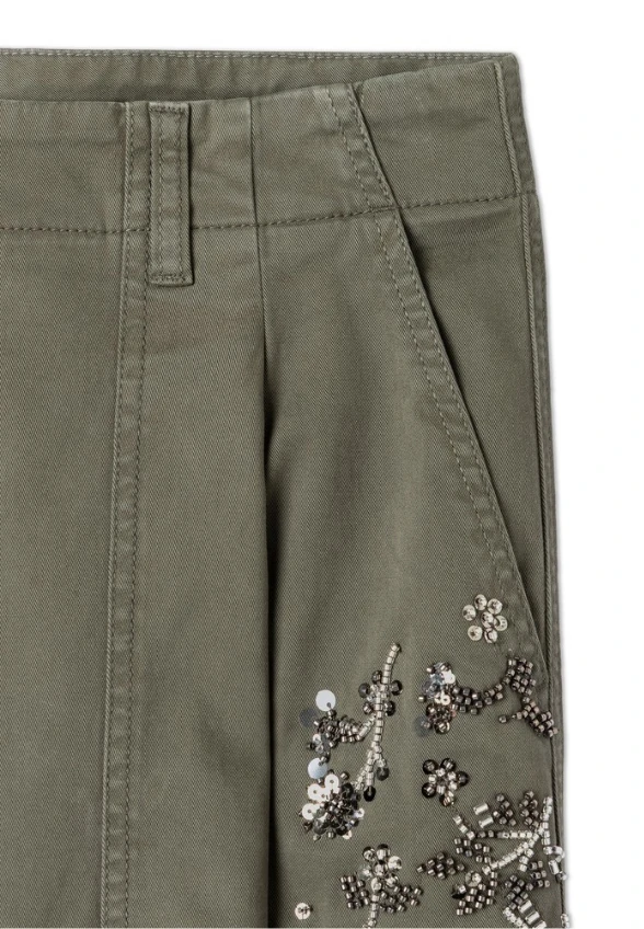 SPODNIE JEANSOWE OCTOBER Z APLIKACJĄ KHAKI
