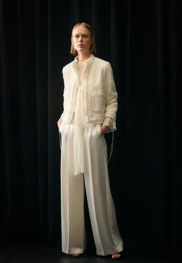 SPODNIE SATYNOWE WIDE-LEG KREMOWE