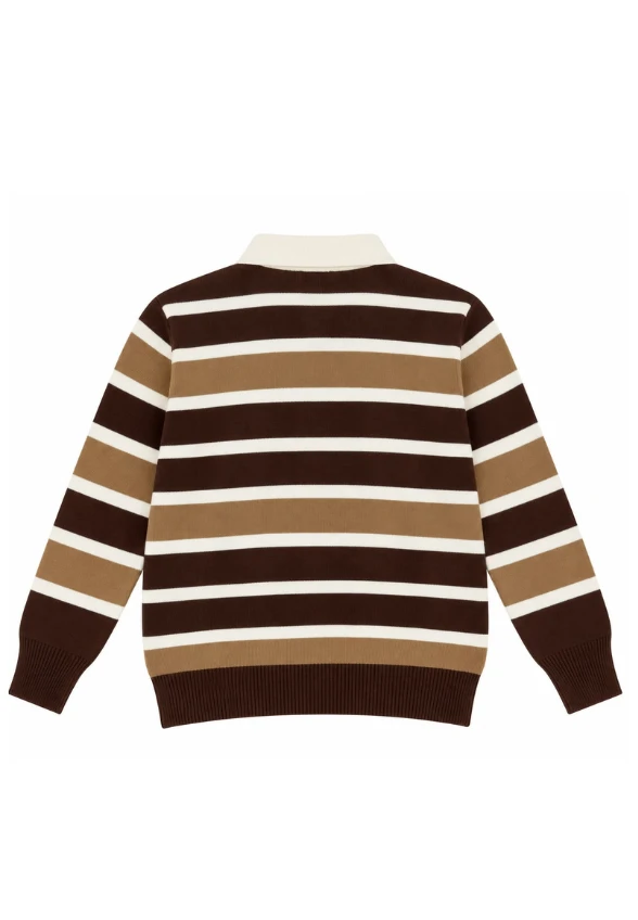 SWETER DZIANINOWY POLO HADIDY BRĄZOWO-KREMOWY