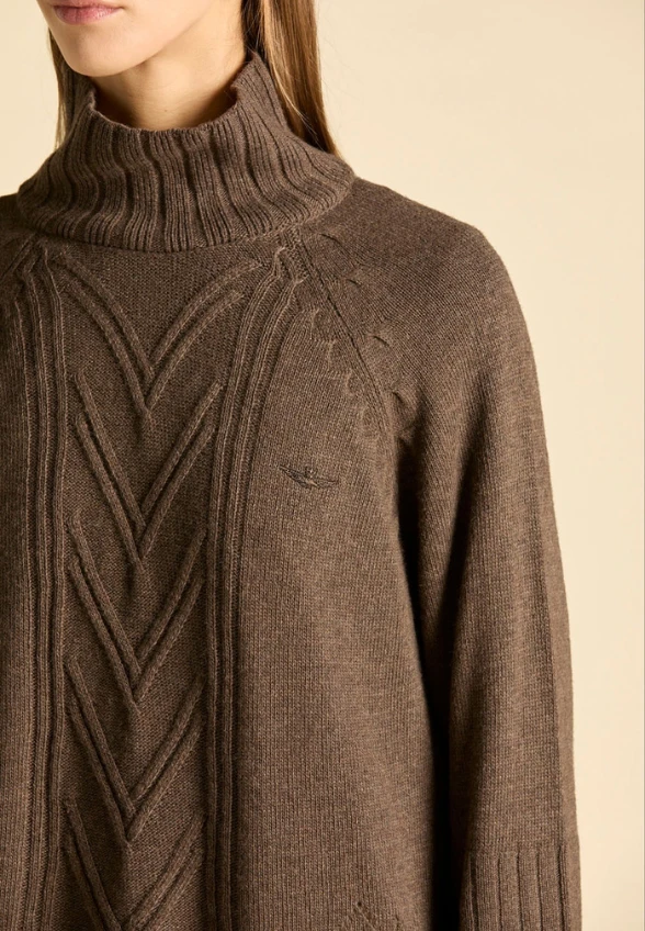 SWETER Z DOMIESZKĄ KASZMIRU  BRĄZOWY