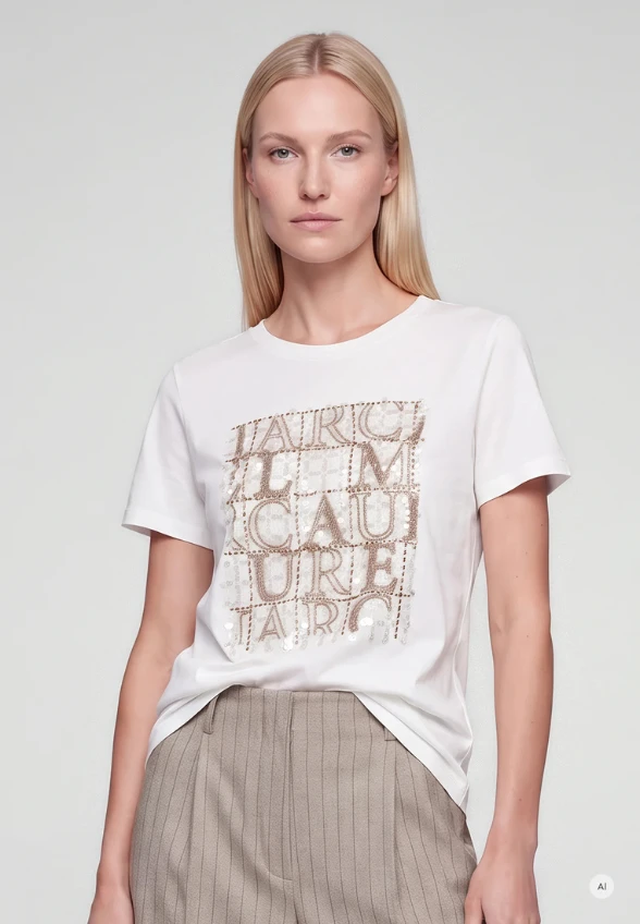 T-SHIRT BAWEŁNIANY Z CEKINOWĄ APLIKACJĄ BIAŁY
