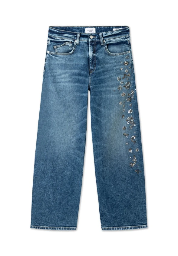 SPODNIE JEANSOWE BAGGY Z APLIKACJAMI NIEBIESKIE