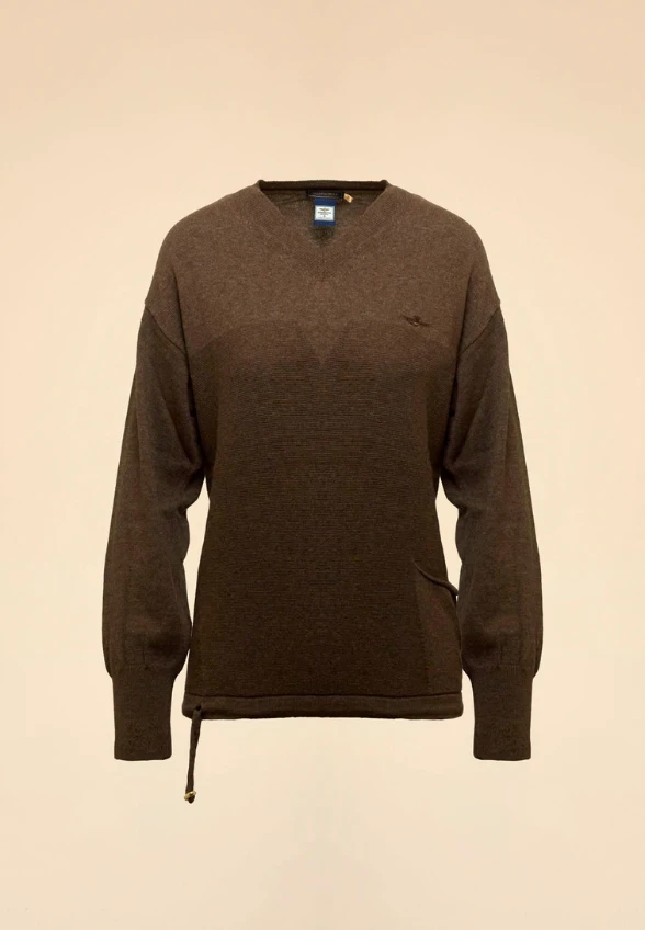 SWETER Z MIESZANKI WEŁNY BRĄZOWY