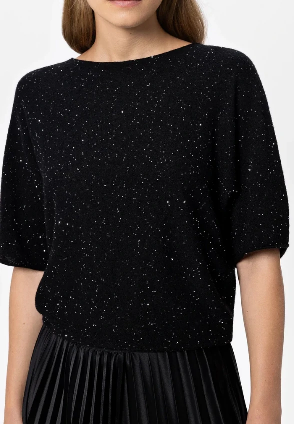 SWETER Z MIESZANKI WEŁNY Z CEKINAMI CZARNY