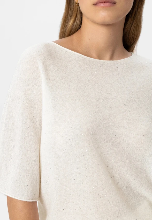 SWETER Z MIESZANKI WEŁNY Z CEKINAMI BIAŁY