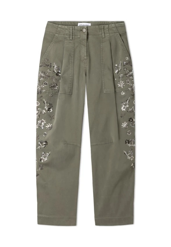 SPODNIE JEANSOWE OCTOBER Z APLIKACJĄ KHAKI