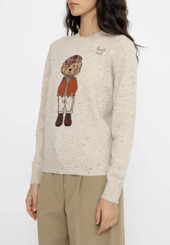 SWETER Z MOTYWEM PUDLA NEW QUEEN BEŻOWY