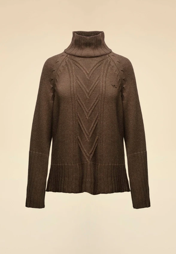 SWETER Z DOMIESZKĄ KASZMIRU  BRĄZOWY