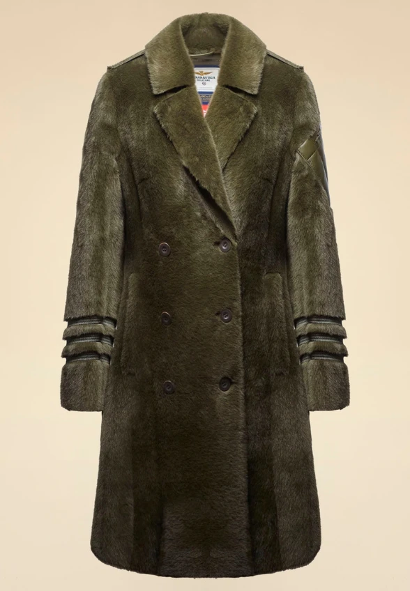 PŁASZCZ ZE SZTUCZNEGO FUTRA KHAKI