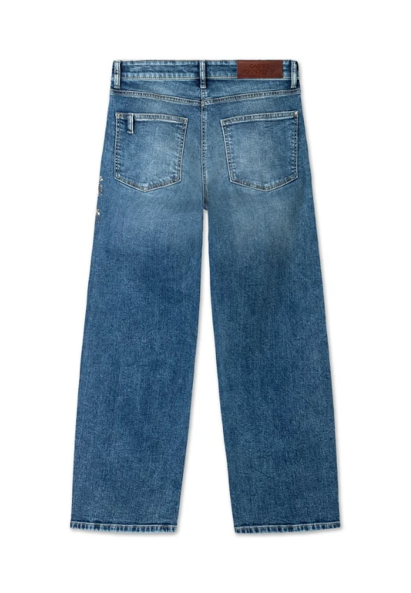 SPODNIE JEANSOWE BAGGY Z APLIKACJAMI NIEBIESKIE