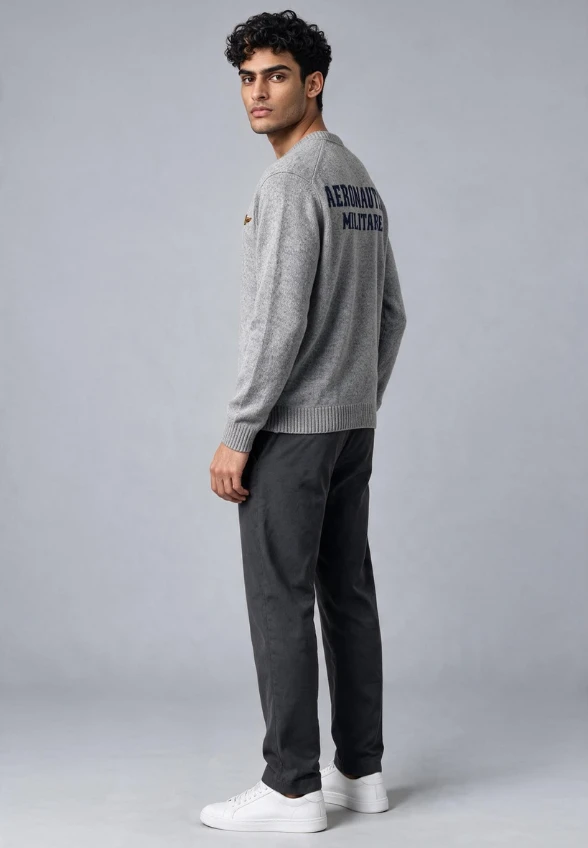 SWETER DZIANINOWY MĘSKI SZARY