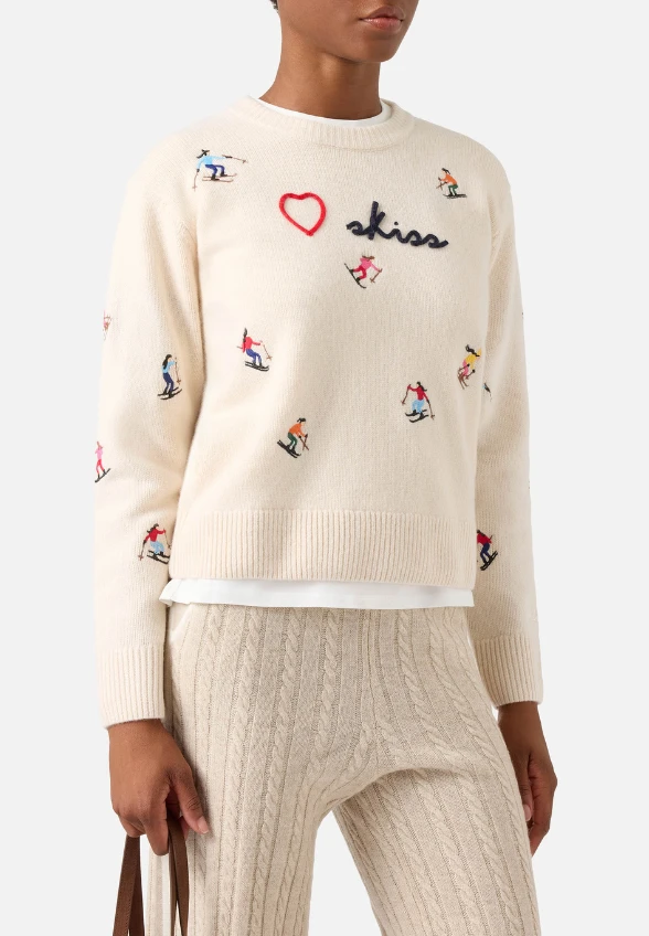 SWETER WEŁNIANY Z HAFTEM KYLA KREMOWY