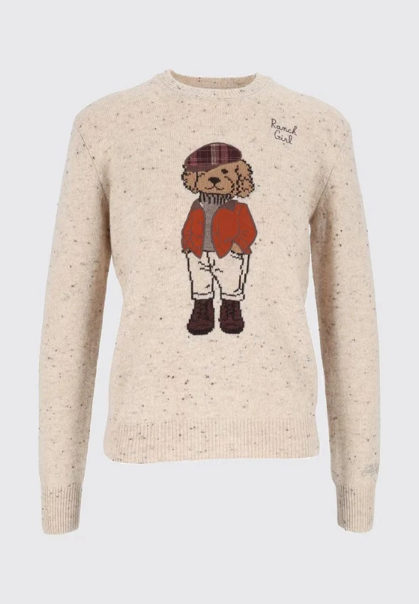 SWETER Z MOTYWEM PUDLA NEW QUEEN BEŻOWY