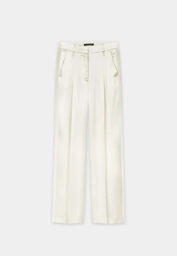 SPODNIE SATYNOWE WIDE-LEG KREMOWE