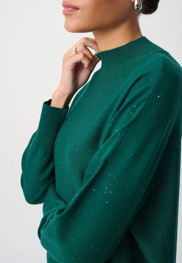 SWETER Z OZDOBNYMI CEKINAMI SZMARAGDOWY