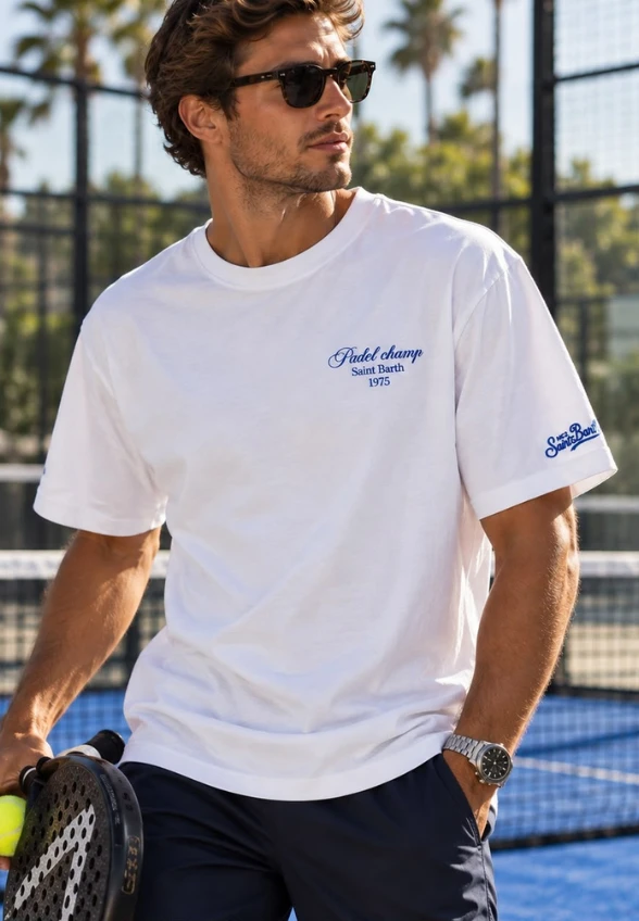 T-SHIRT BAWEŁNIANY MĘSKI DELMAR PADEL BIAŁY