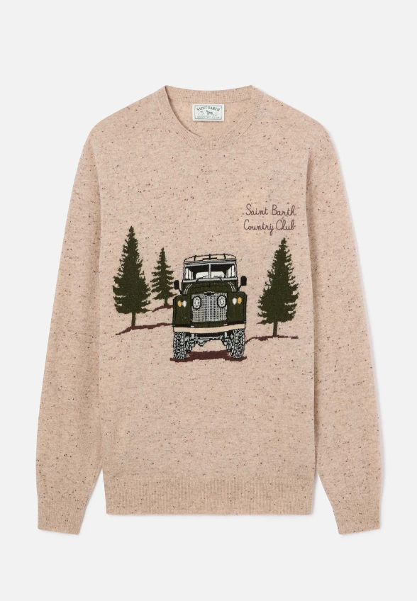 SWETER MĘSKI Z MIESZANKI WEŁNY HERON BEŻOWY