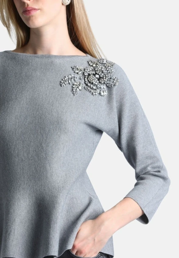 SWETER MISTERIOSO WEŁNIANY SZARY