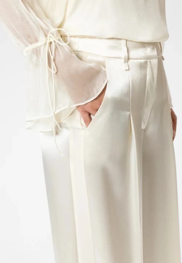 SPODNIE SATYNOWE WIDE-LEG KREMOWE