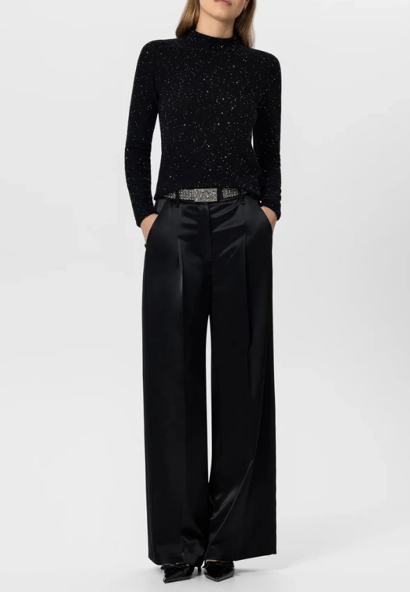 SPODNIE SATYNOWE WIDE-LEG CZARNE
