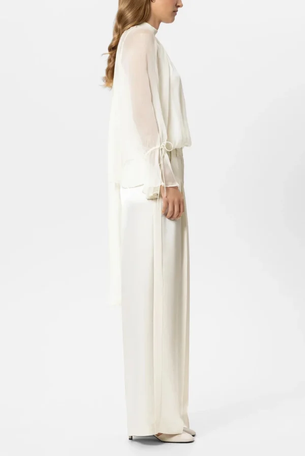 SPODNIE SATYNOWE WIDE-LEG KREMOWE