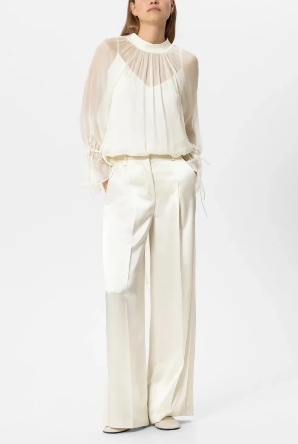 SPODNIE SATYNOWE WIDE-LEG KREMOWE